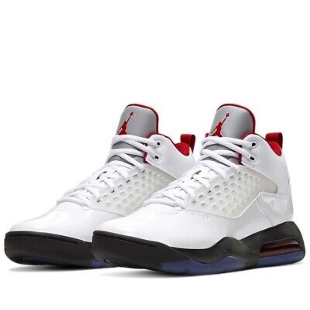 Nike Jordan white/red basketball shoes.